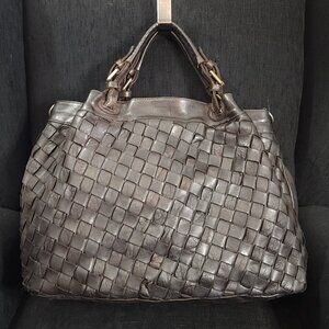 Civico 93  Large Brown Woven Leather Tote Bag Made In Italy
